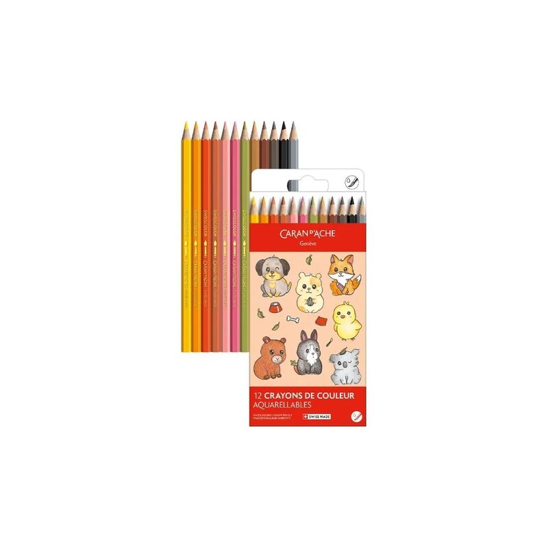 Set Kawaii 12 Lápices de Colores Swisscolor Acuarela Animales