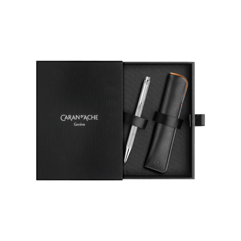 Juego de bolígrafo y estuche de piel ECRIDOR™ ZEN Platinum – Edi