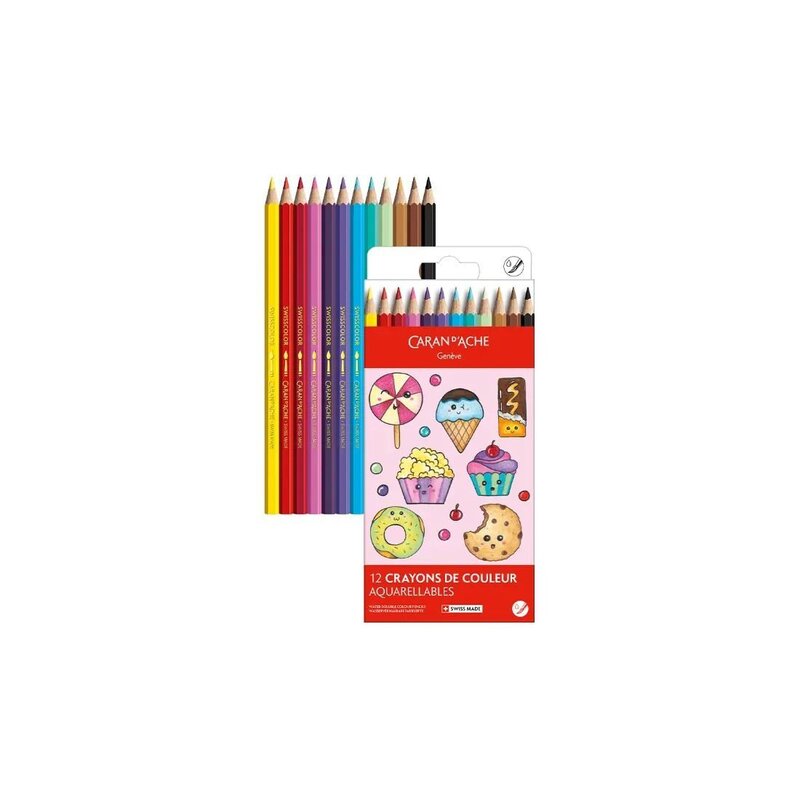 Set Kawaii 12 Lápices de Colores Swisscolor Acuarela Candy World